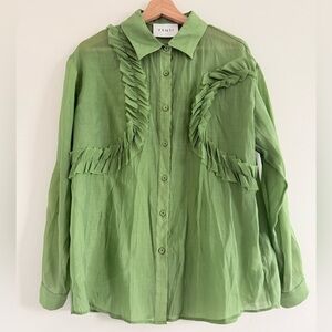 Venti Cottagecore green Lace Trim romantic Blouse luxury polka Size L